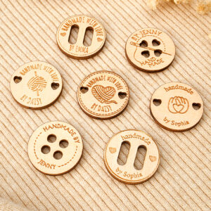 Personalized Handmade with Love Wooden Buttons Set of 15 Clothing Labels Gift for Mother Grandma Knitting Crocheting Lovers