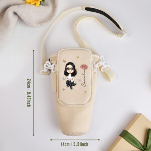 Personalized Cartoon Birth Flower Waterproof Bottle Carrier Bag for 40oz Stanley Tumbler Gift for Her