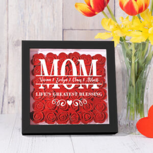 Custom Flower Shadow Box Personalized Name Flower Shadowbox Frame Mother's Day Gift