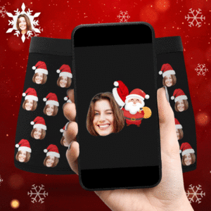 Custom Face Boxers Shorts With Christmas hat Personalized Photo Underwear Christmas Gift For Men