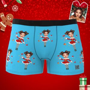 Custom Photo Boxer Santa Claus Face Underwear Couple Gifts Christmas Gift AR View