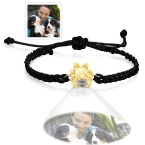 Custom Dog Paw Photo Projection Bracelet Braided Rope Bracelet Gift for Pet Lover