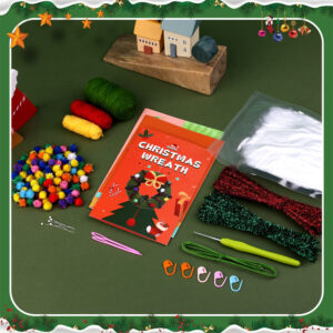Christmas Wreath DIY Crochet Kit for Beginners with Step-by-Step Video Tutorials Gifts for Adults and Kids