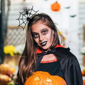 Halloween Black Lace Headbands with Clavicle Choker Necklace Halloween Hair Hoop for Party Supply Cosplay