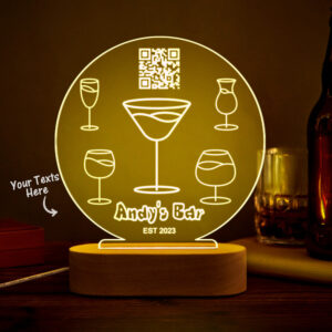 Personalized Qr Code Wine Glass Night Light 7 Colors Acrylic 3D Lamp Father's Day Gifts