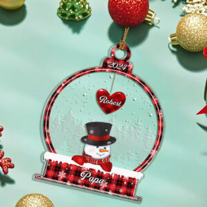 Personalized Christmas Snowman Ornament with Family Name Snowball Ornament Gift for Grandma Grandpa