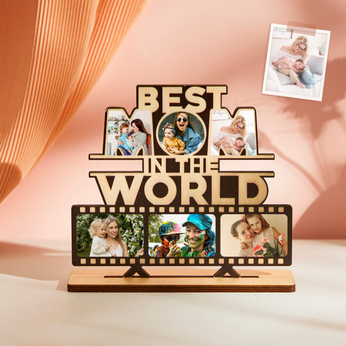 Meaningful Photo Frame Best Mom in the World – Custom Wooden Plaque Gift