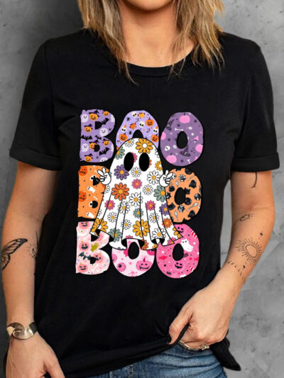 BOO Ghost Graphic Round Neck Short Sleeve T-Shirt