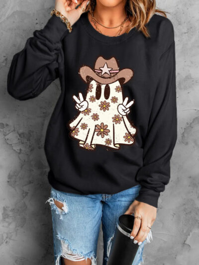 Ghost Round Neck Long Sleeve Sweatshirt