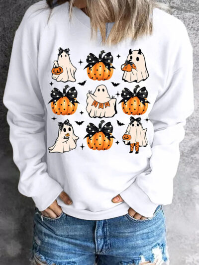 Pumpkin & Ghost Round Neck Long Sleeve Sweatshirt