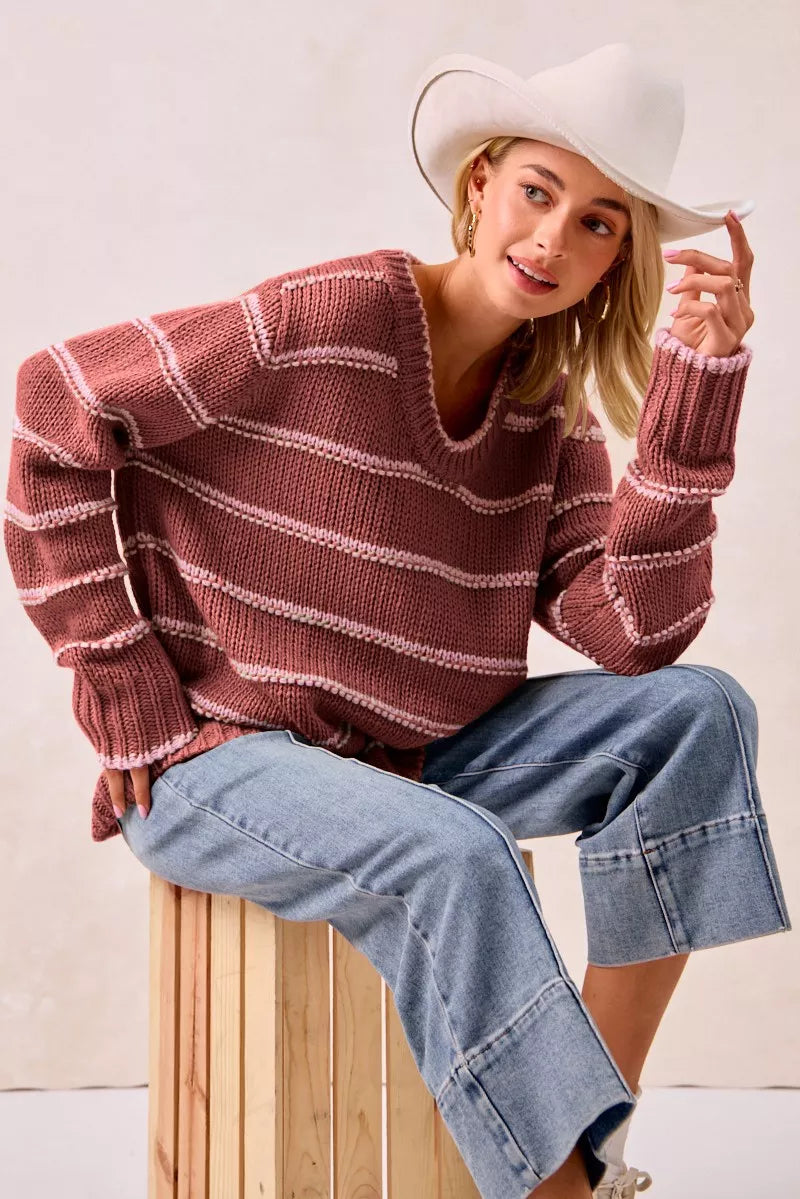 Bibi Striped Long Sleeve Sweater 1 BiBi Striped Long Sleeve Sweater