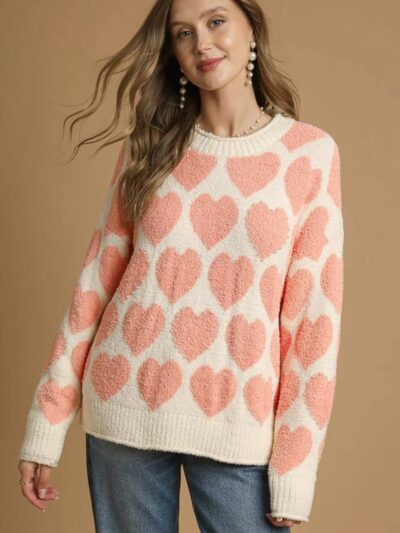 Umgee Mix Heart Pattern Pearl Accent Sweater