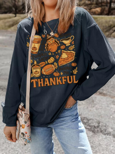 Thankful Thanksgiving Graphic Long Sleeve Sweatshirt