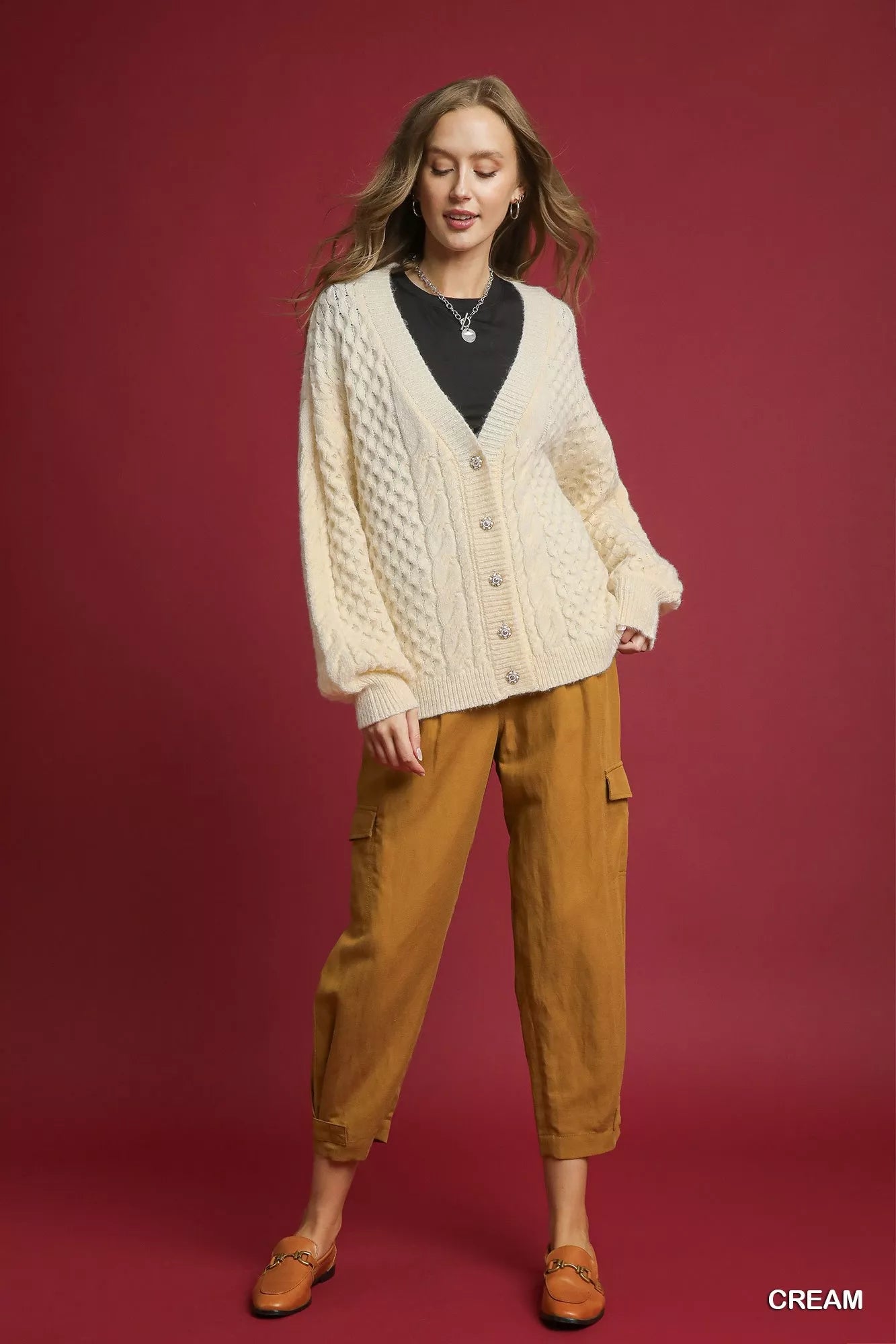 Umgee Cable Knit Pearl Button Cardigan 2 33a27d23-6dc0-42d0-ae85-7b11982f4130-Max-Origin
