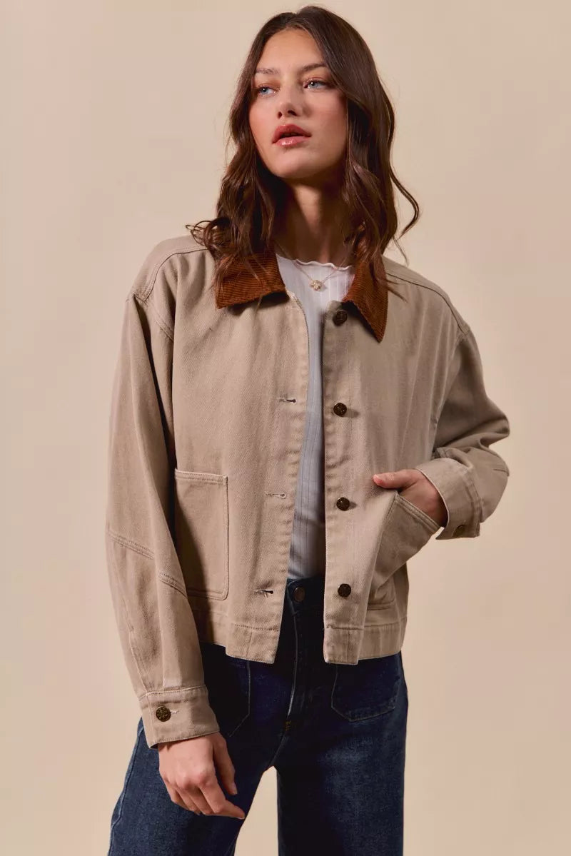So Me Cotton Twill Cropped Barn Jacket Wtih Collar 8 34f35de9bd454e2a81157abd41329b94-Max-Origin