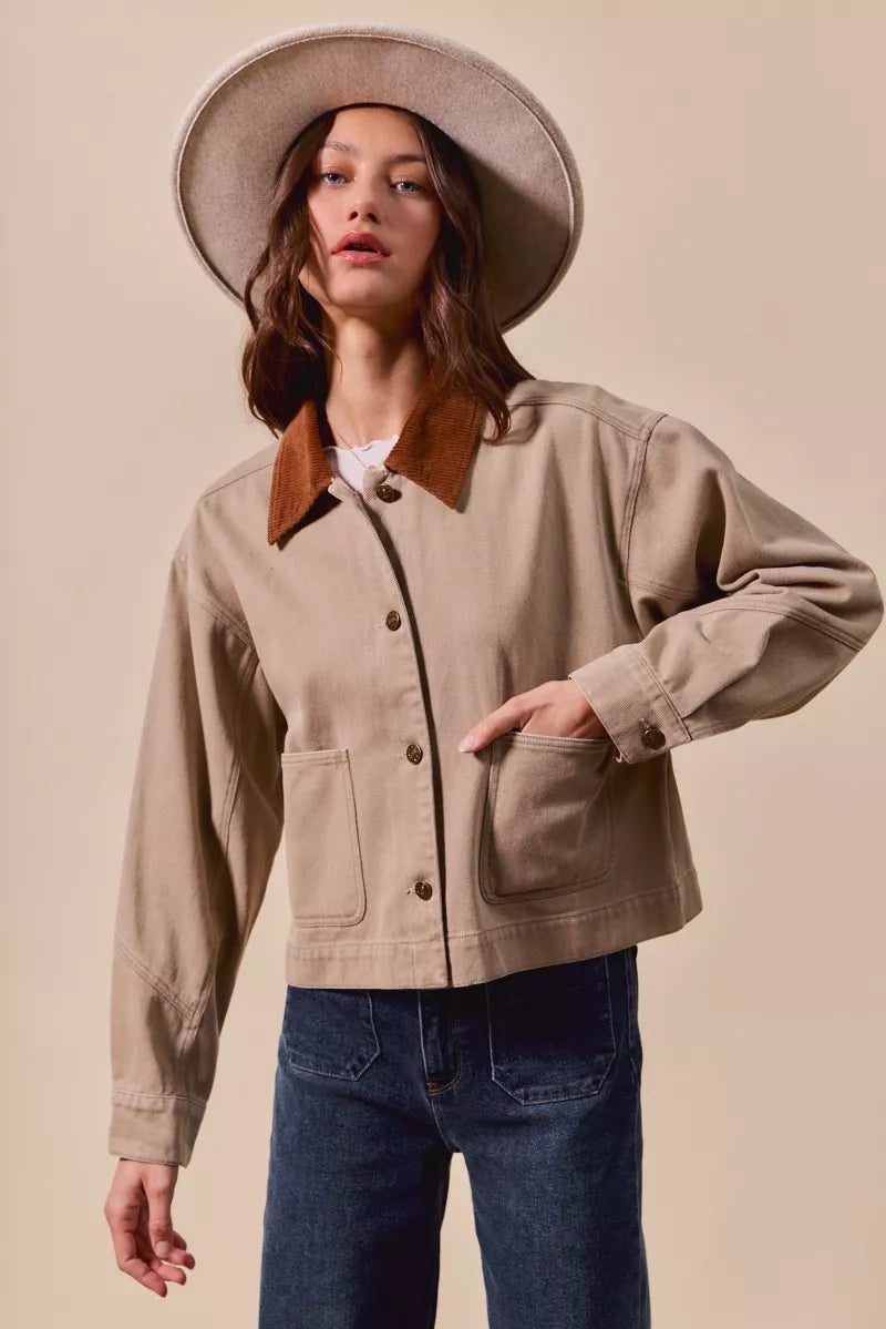 So Me Cotton Twill Cropped Barn Jacket Wtih Collar 1 60af55328168497983f75c0deddd16a3-Max-Origin