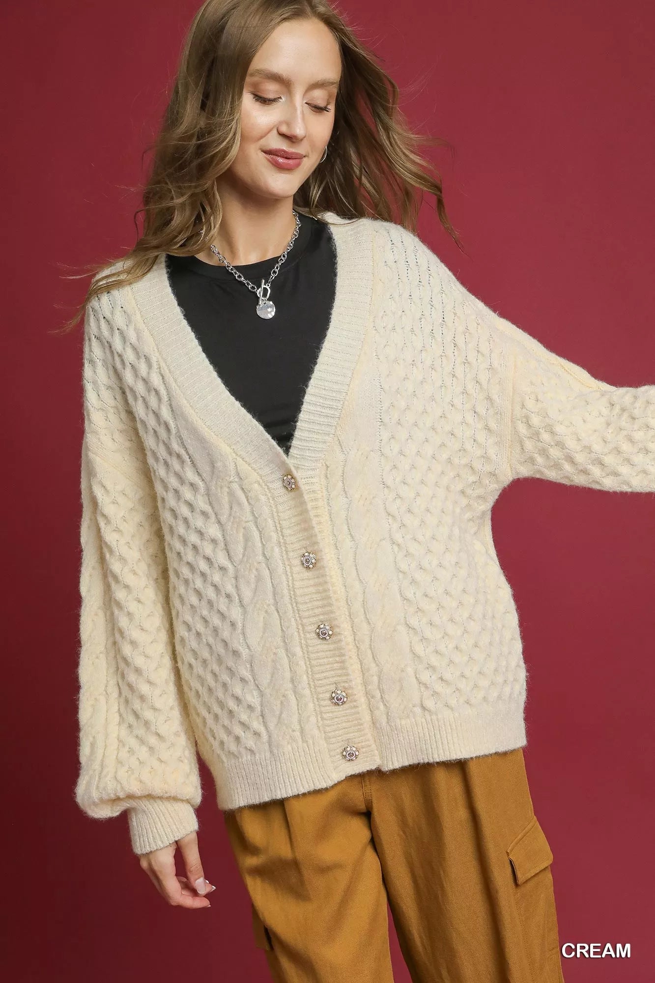Umgee Cable Knit Pearl Button Cardigan 1 76e8f0ef-c32c-4b9b-b392-6acdb71adde3-Max-Origin