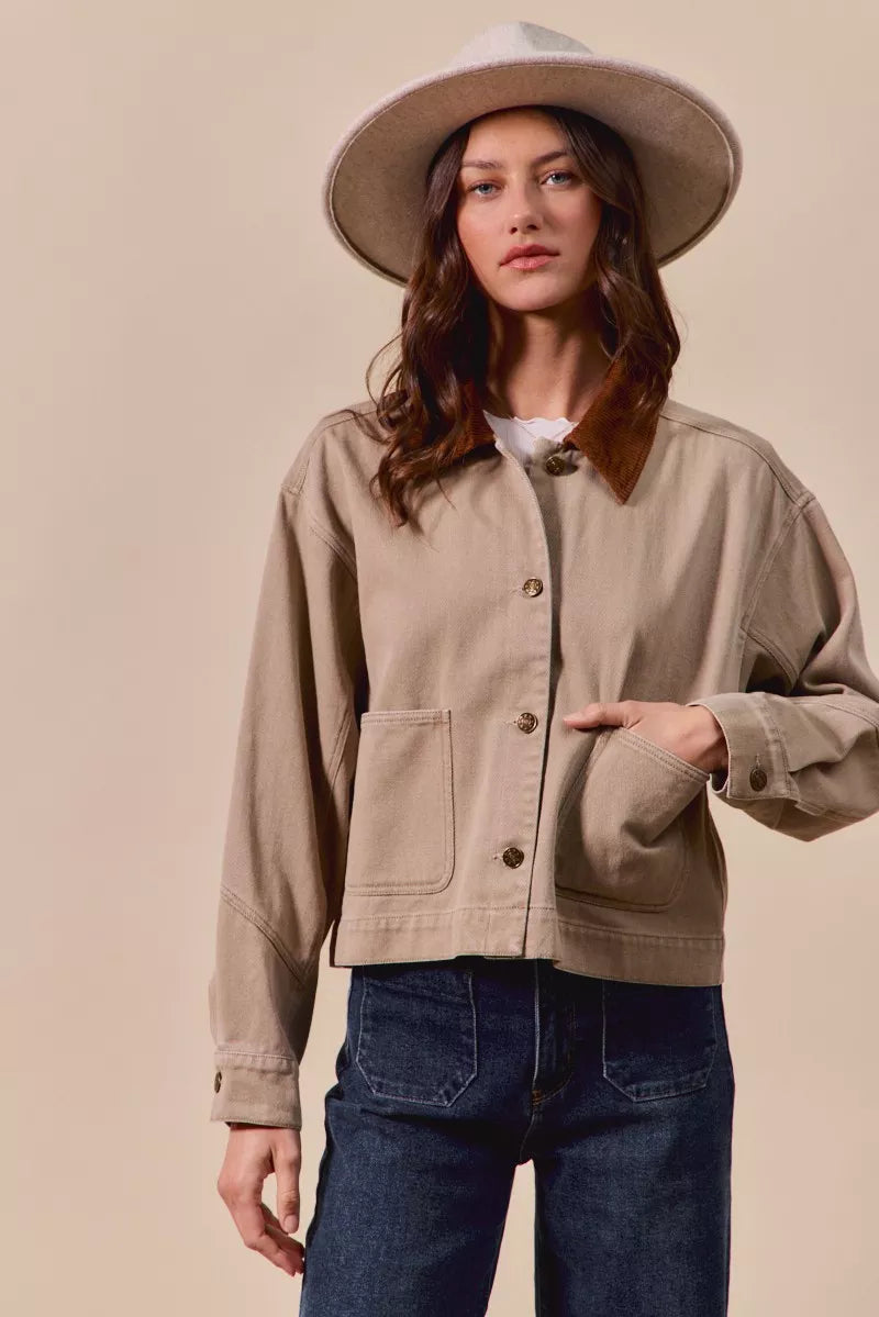 So Me Cotton Twill Cropped Barn Jacket Wtih Collar 9 8d771350397245809719206907344566-Max-Origin