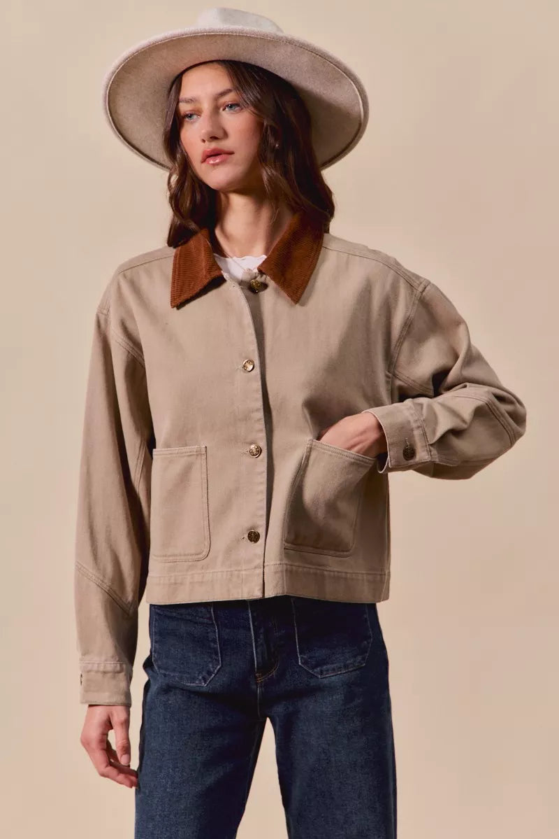 So Me Cotton Twill Cropped Barn Jacket Wtih Collar 12 bde2fb1f4c7b4b0ebeda2a03eaa1e63b-Max-Origin