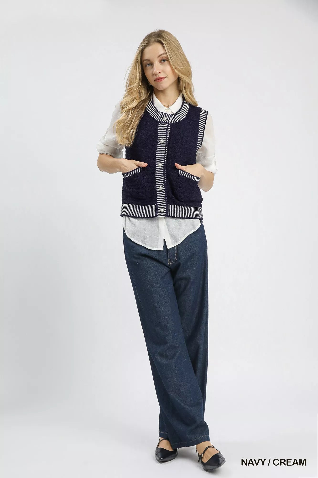 Umgee Contrast Striped Trim Button-Down Sweater Vest 4 dd9625ed-0b20-40a4-8177-e91b29d3cc6a-Max-Origin