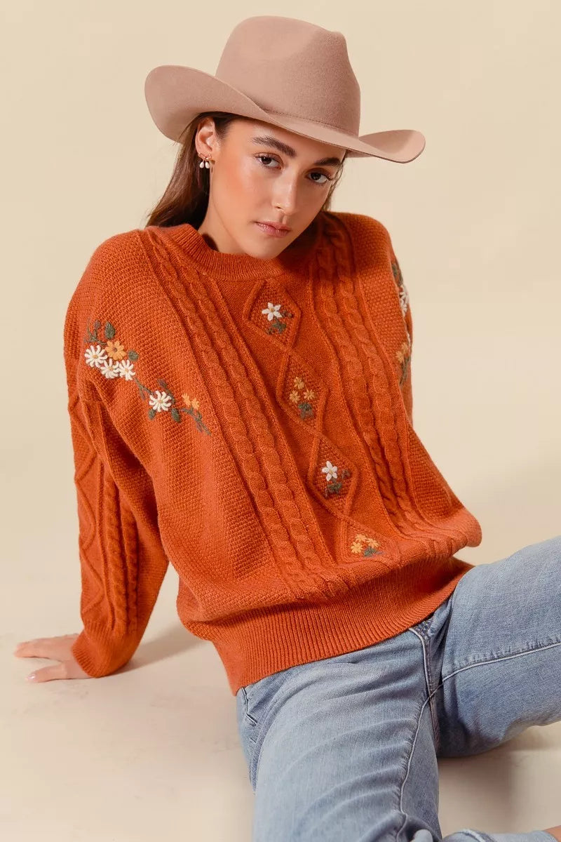 So Me Embroidered Flower Cable Knitted Sweater 2 edbaee4ffc954f1da36ada9ee84a2bc1-Max-Origin