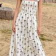 Black Bow Print Smocked Square Neck Ruffle Tiered Maxi Dress
